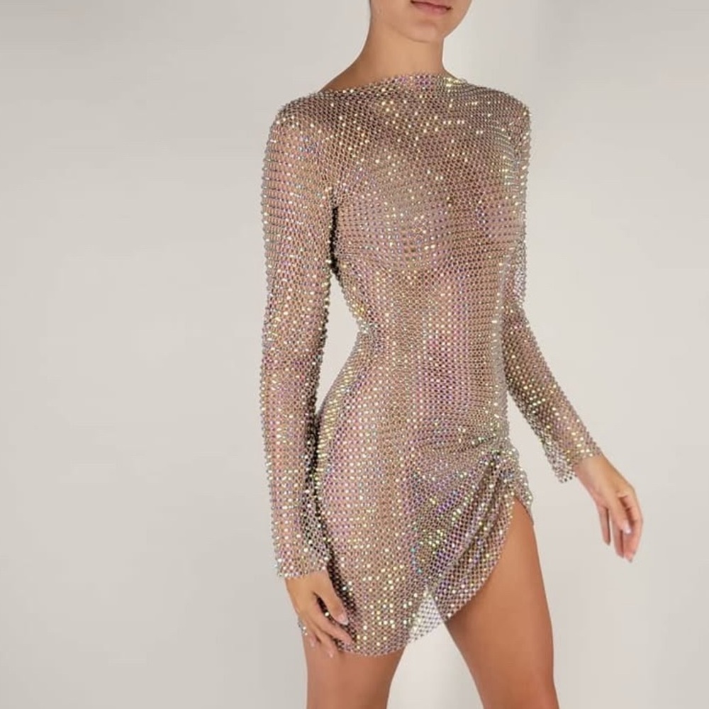 Karla Gil Custom Crystal Mesh Mini Dress - Picture 3 of 6